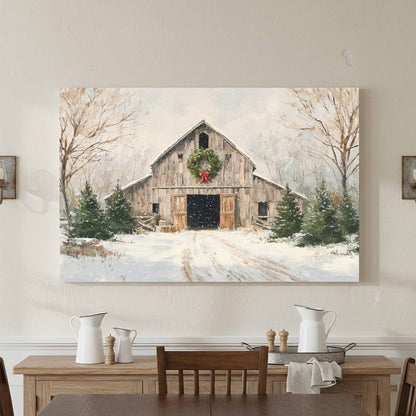 Christmas Barn Canvas Wall Art – styled room view 4