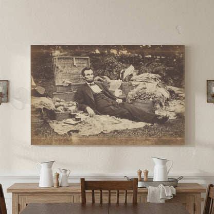 Abraham Lincoln Vintage Picnic Print – canvas print shown framed in a styled room