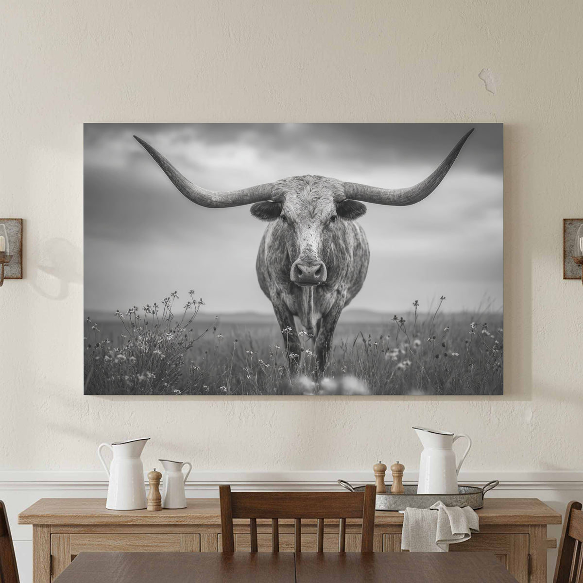 Longhorn Steer Canvas Print – styled room view 4