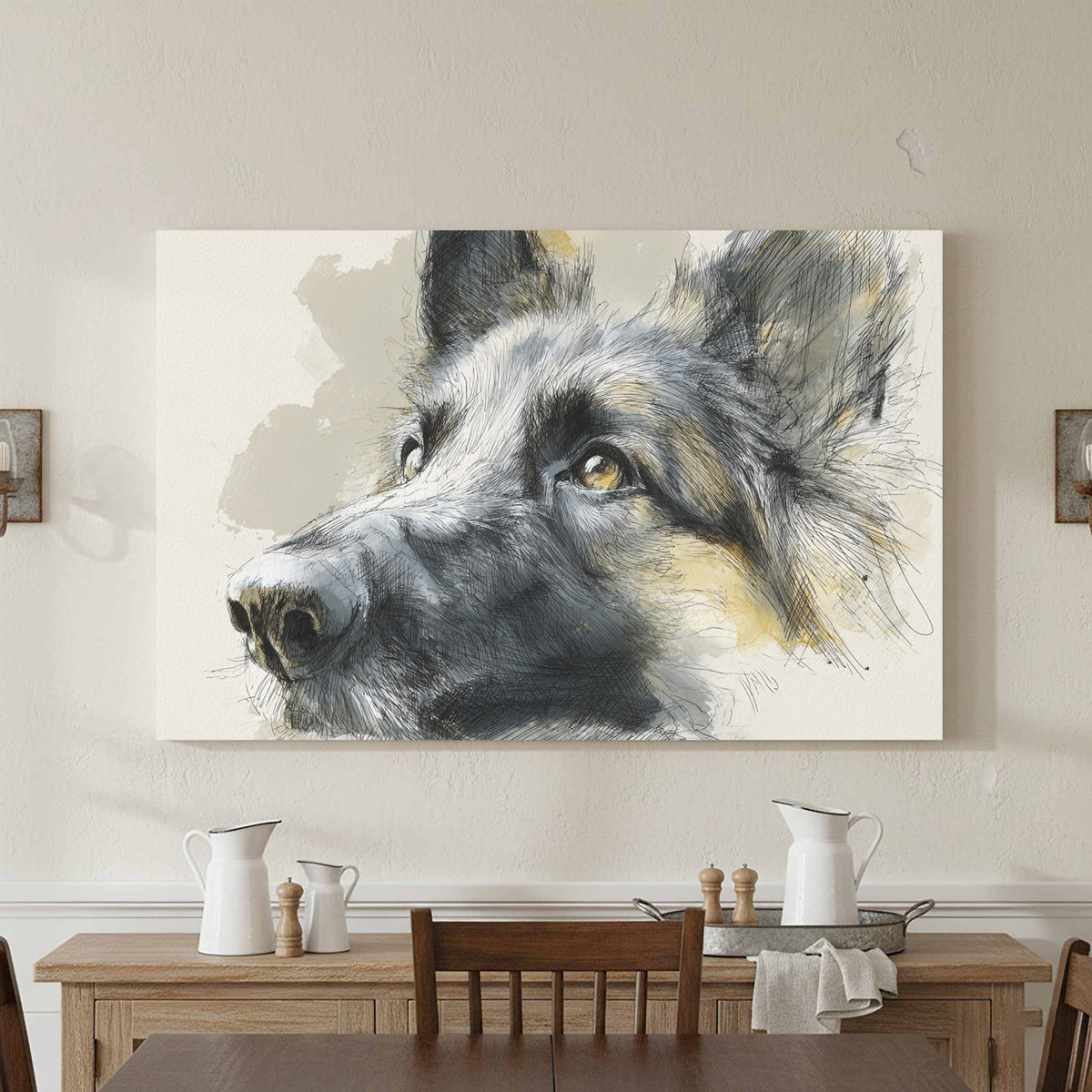Belgian Shepherd Dog Portrait Canvas Art – canvas print shown framed in a styled room