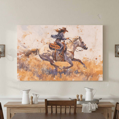 Western Cowgirl Watercolor Canvas Wall Art – styled room view 4