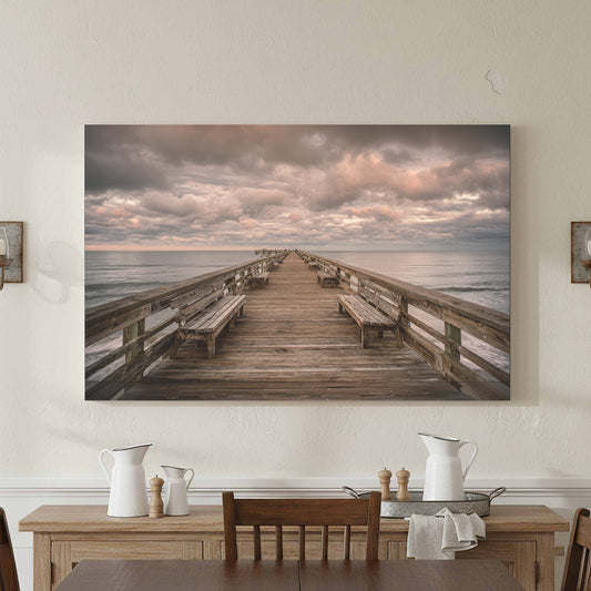 Ocean Pier Canvas Wall Art – canvas print shown framed in a styled room