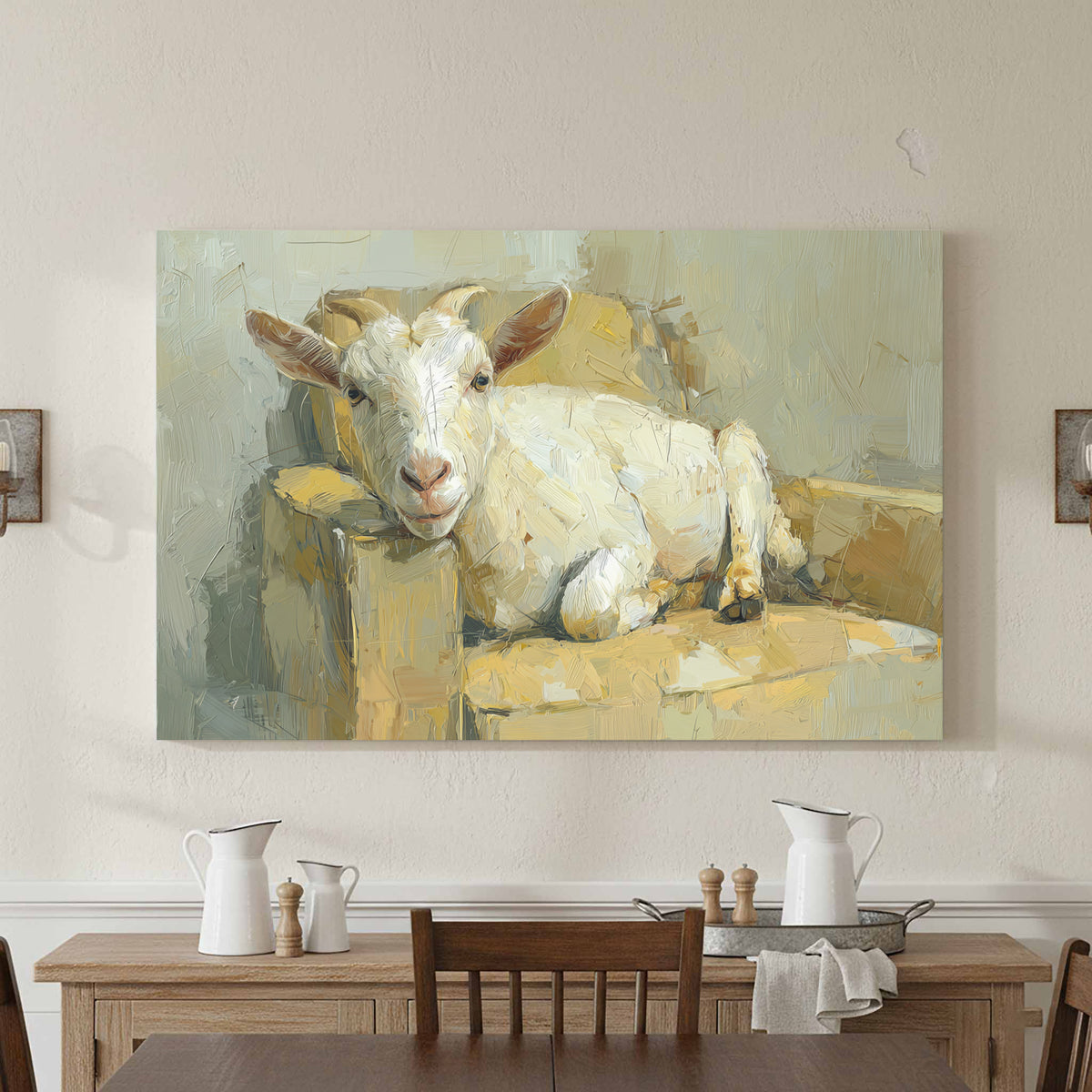 Goat Canvas Wall Art – styled room view 2