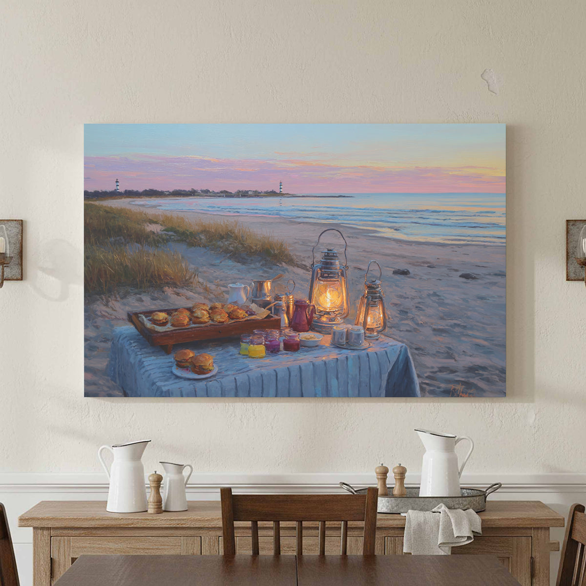 Cape Cod Beach Canvas Art – styled room view 2