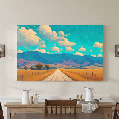 Mountain Road Landscape Canvas Wall Art – styled room view 2