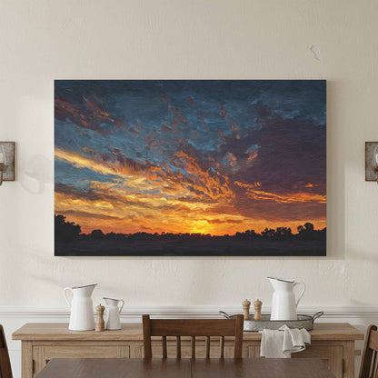 Dramatic Sunset Sky Canvas Print – styled room view 2