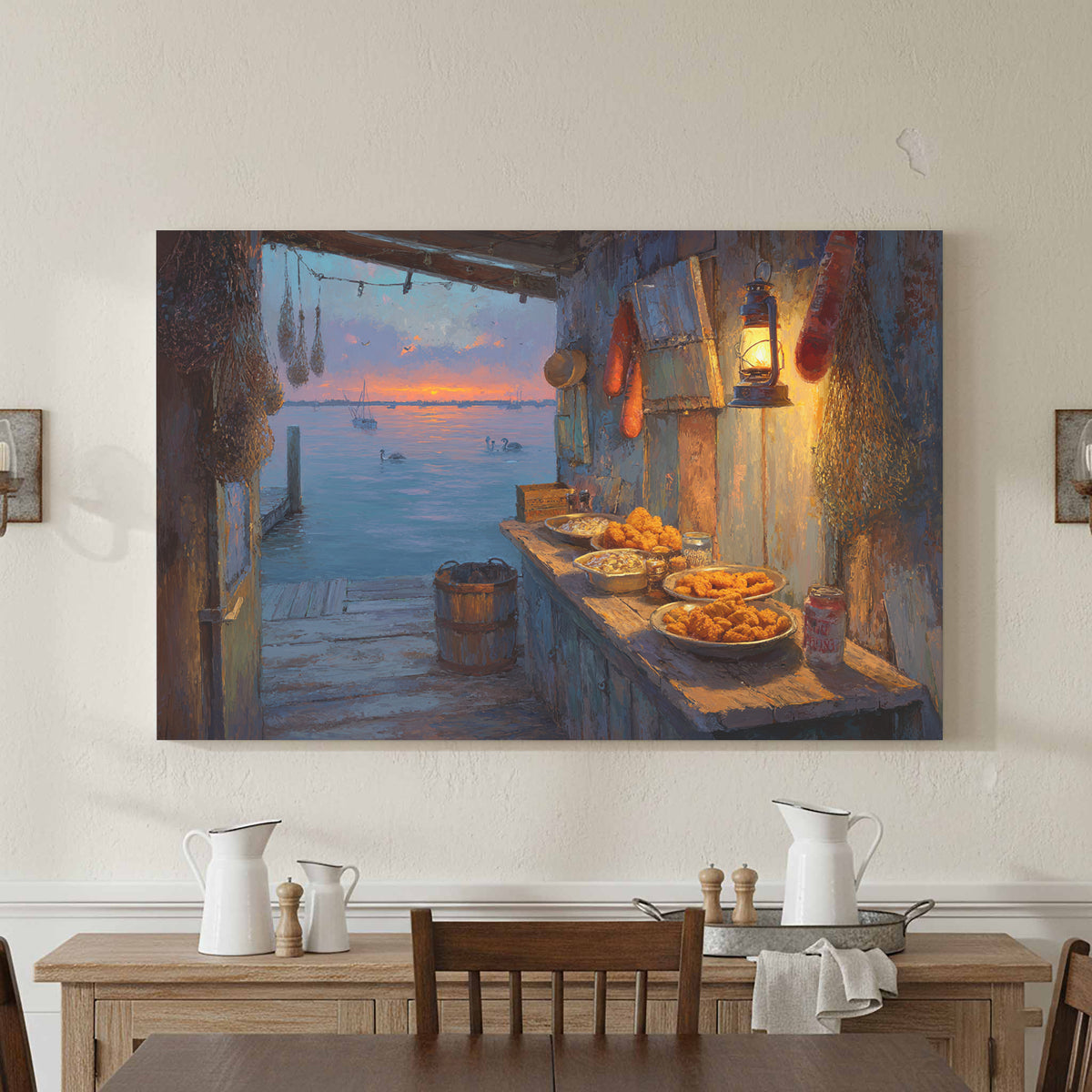 Gulf Coast Seafood Shack Canvas Art – styled room view 3