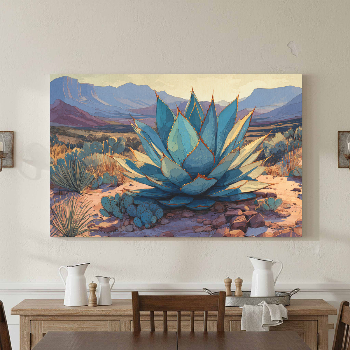 Desert Agave Canvas Wall Art – styled room view 3