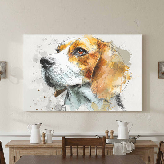 Beagle Portrait Canvas Print – canvas print shown framed in a styled room