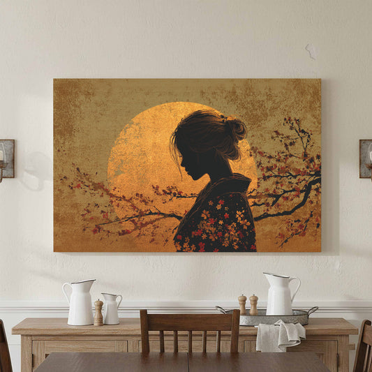 Japanese Cowgirl Sunset Wall Art – canvas print shown framed in a styled room