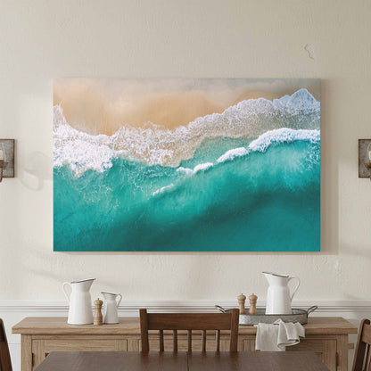 Aerial Ocean Waves Canvas Wall Art – styled room view 3