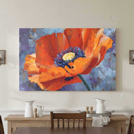 Orange Poppy Canvas Wall Art – canvas print shown framed in a styled room