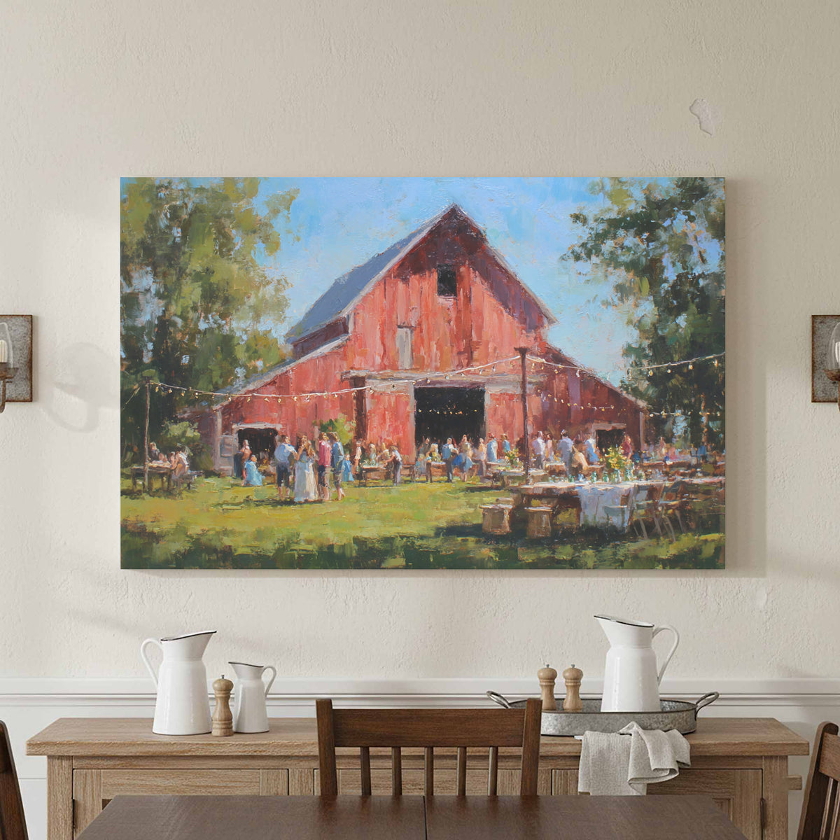 Barn Wedding Canvas Wall Art – styled room view 3