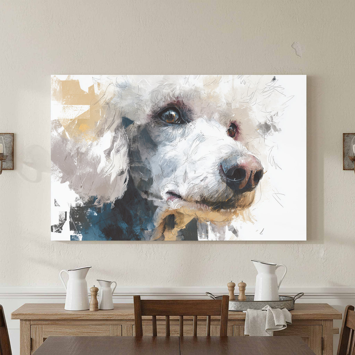 Stylized Poodle Canvas Wall Art – styled room view 3