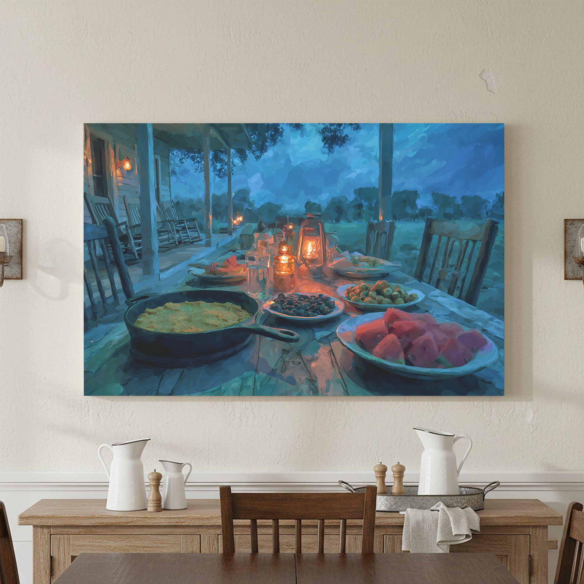 Southern Farmstead Dinner Canvas Print – styled room view 3