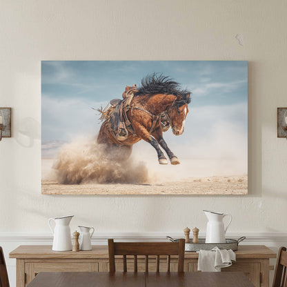 Western Bucking Horse Canvas Art – styled room view 2