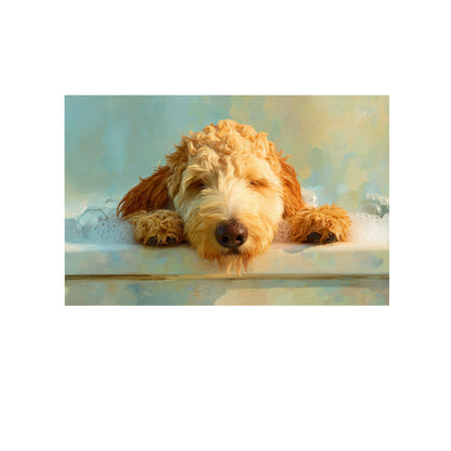 Goldendoodle Bath Time Canvas Print – styled room view 3