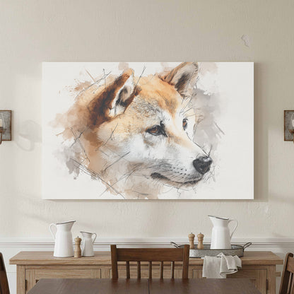 Shiba Inu Watercolor Canvas Print – styled room view 2