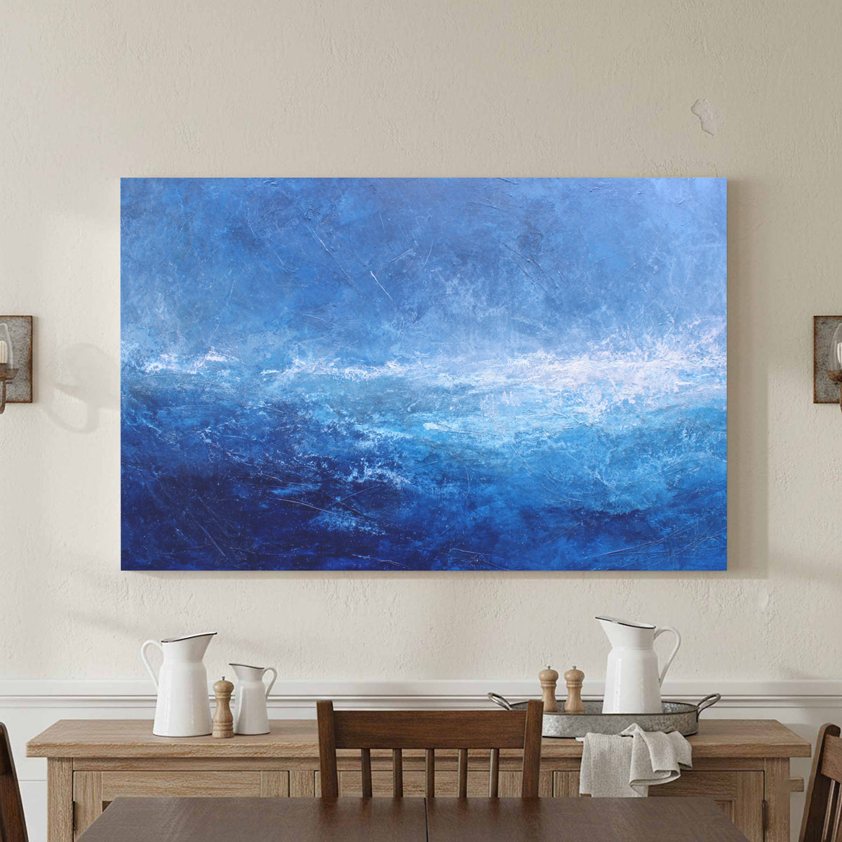 Abstract Ocean Canvas Print – styled room view 2
