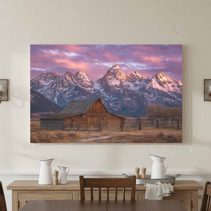 Rustic Mountain Barn Canvas Wall Art – styled room view 3