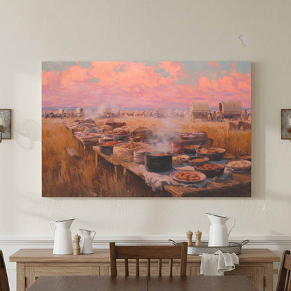 Western Chuckwagon Dinner Canvas Art – styled room view 3