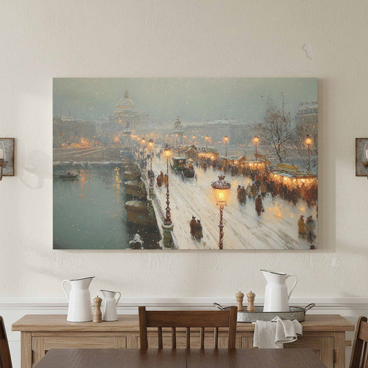 Christmas Market Canvas Print – canvas print shown framed in a styled room