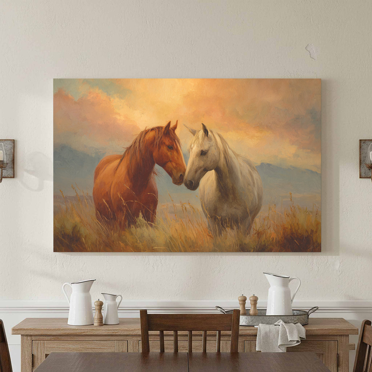 Romantic Horse Canvas Wall Art – styled room view 2