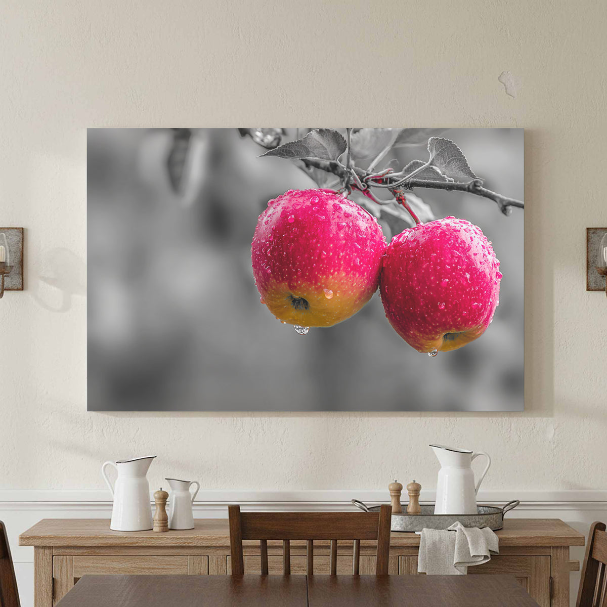 Red Apple Canvas Wall Art – styled room view 3
