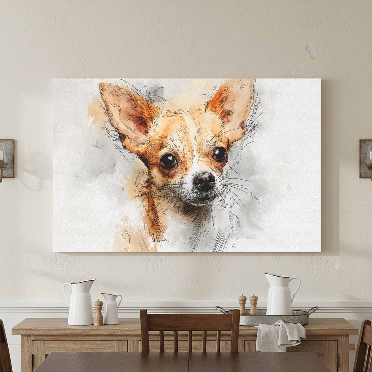 Chihuahua Portrait Canvas Wall Art – canvas print shown framed in a styled room