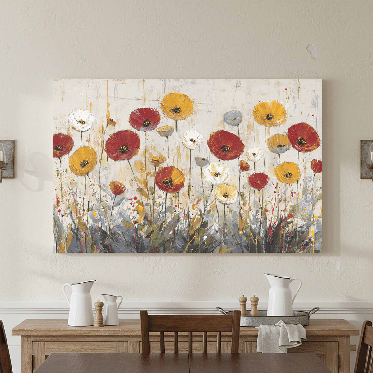 Contemporary Floral Canvas Art – canvas print shown framed in a styled room