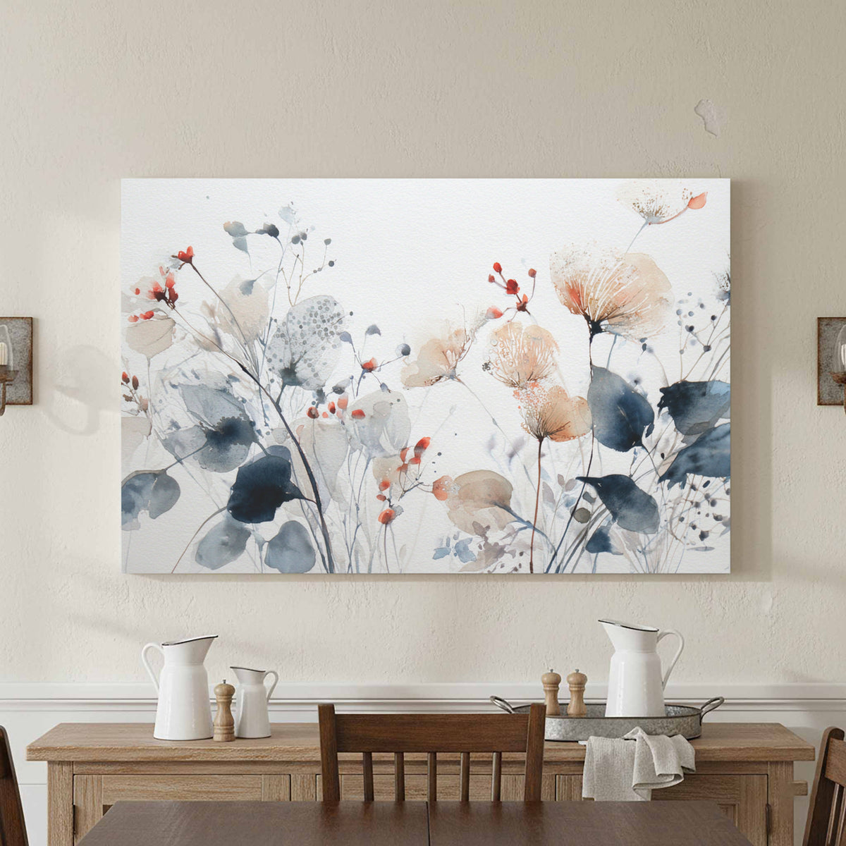 Abstract Watercolor Floral Wall Art – styled room view 3