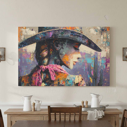 Abstract Western Cowgirl Canvas Print – styled room view 2