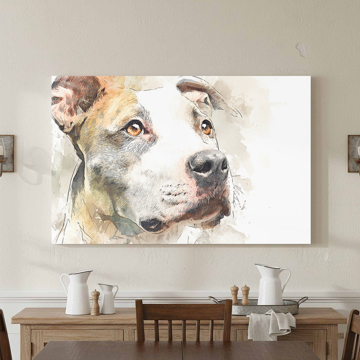 Pit Bull Terrier Canvas Wall Art – canvas print shown framed in a styled room
