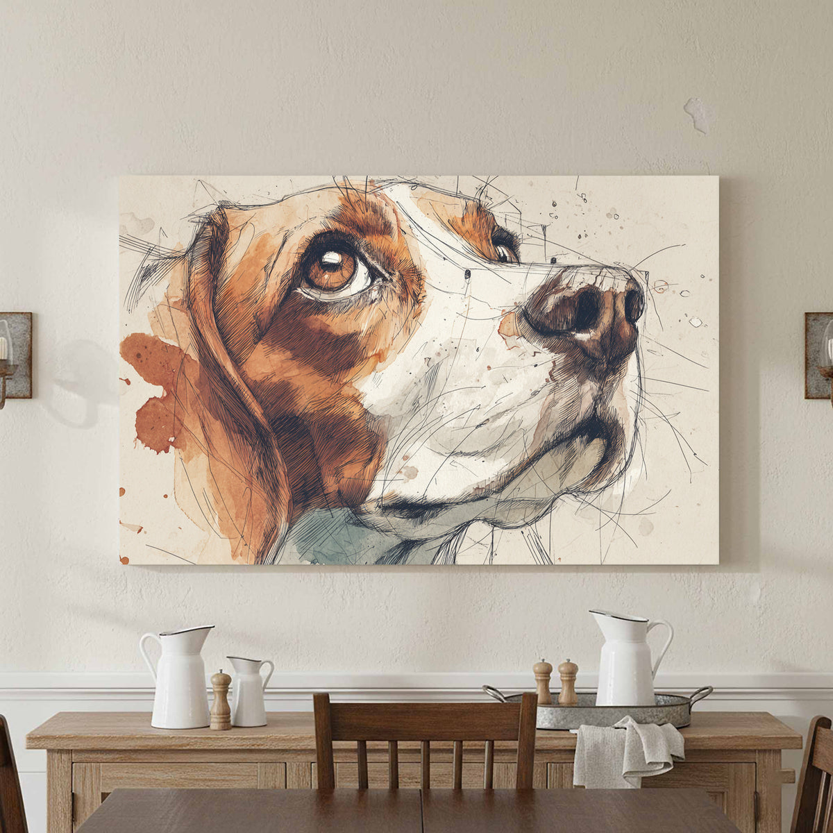 Beagle Portrait Canvas Print – canvas print shown framed in a styled room