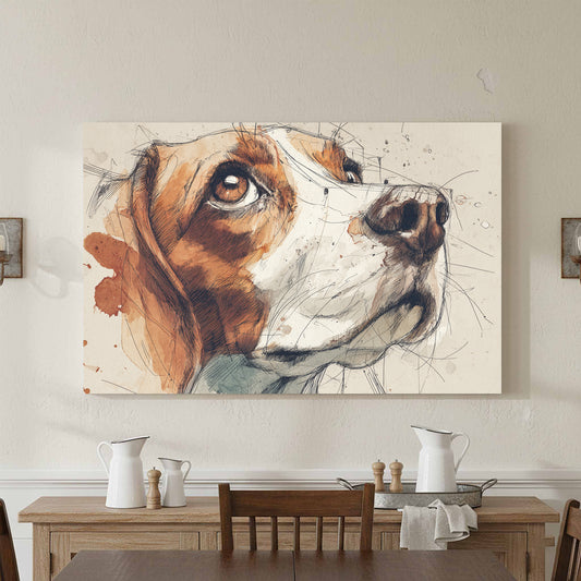 Beagle Portrait Canvas Print – canvas print shown framed in a styled room