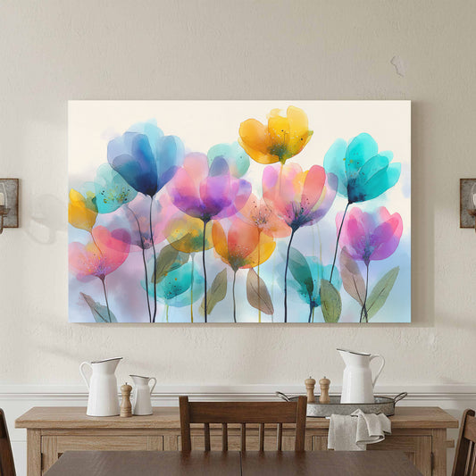 Watercolor Flowers Wall Art – canvas print shown framed in a styled room