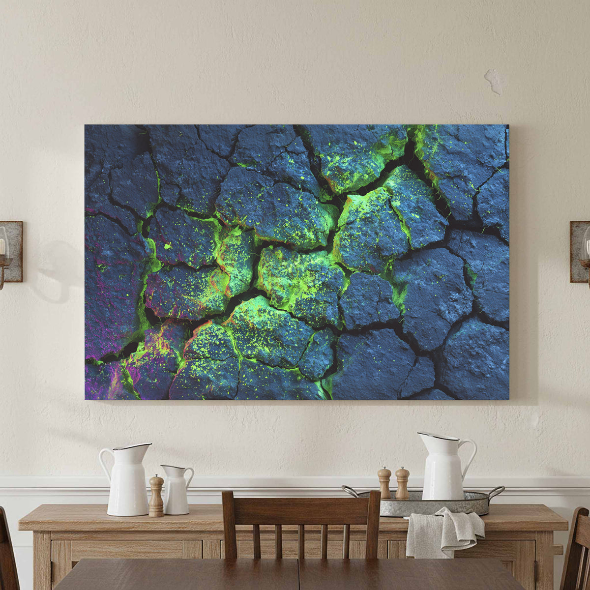 Cracked Rock Wall Canvas Art – styled room view 2