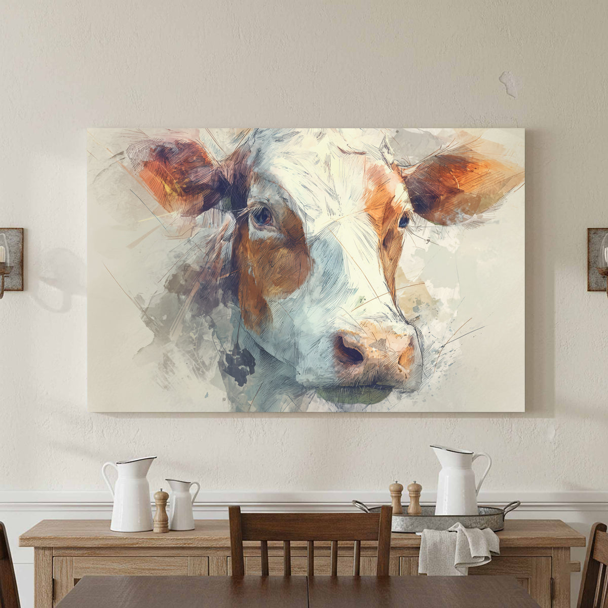 Cow Portrait Canvas Wall Art – styled room view 2