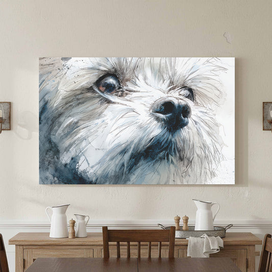 Yorkshire Terrier Dog Portrait Canvas Print – canvas print shown framed in a styled room