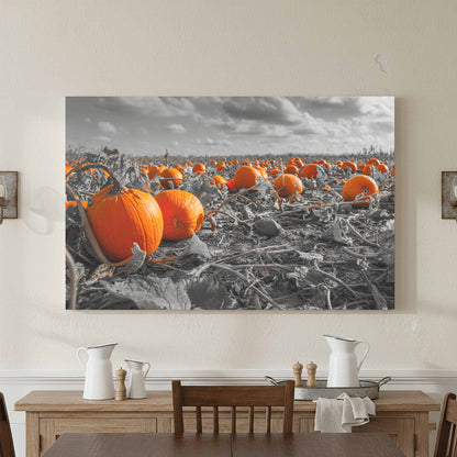 Orange Pumpkin Field Canvas Wall Art – styled room view 2