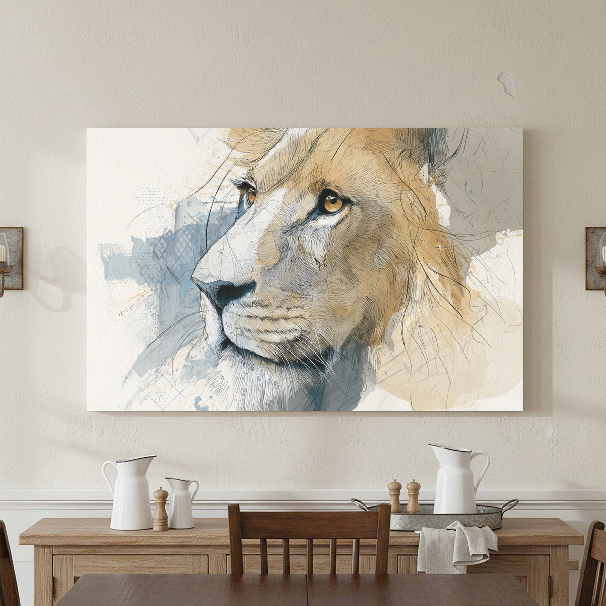 Lion Portrait Canvas Wall Art – styled room view 2