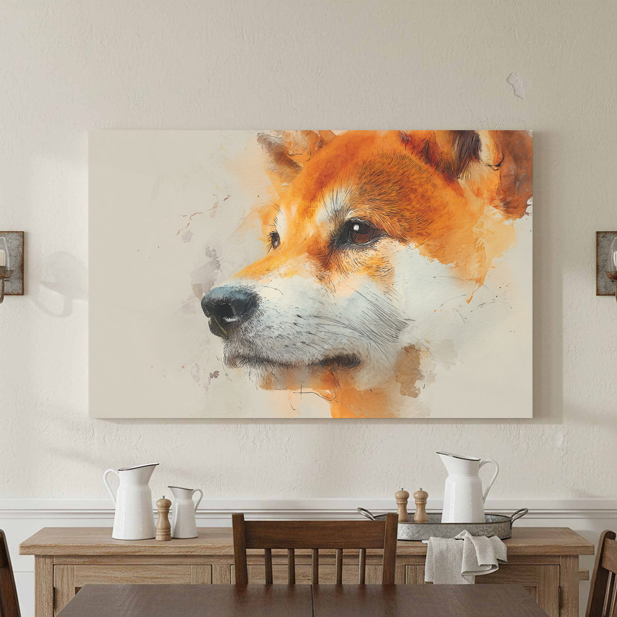 Shiba Inu Dog Portrait Canvas Wall Art – styled room view 2