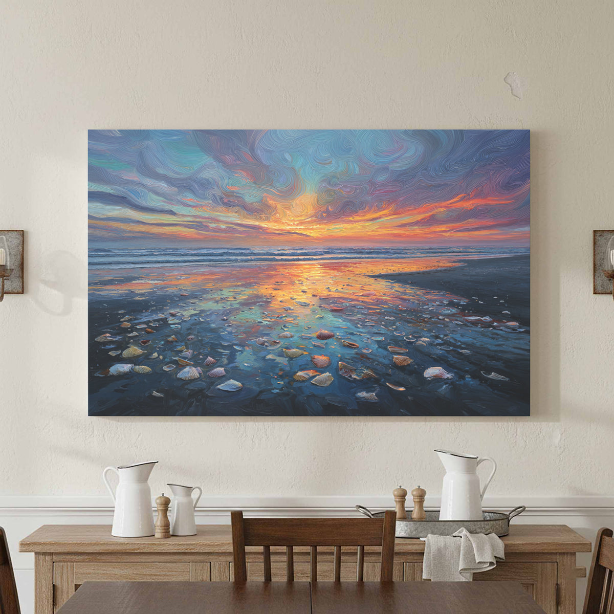 Sunset Beach Oil Painting Canvas Print – styled room view 2