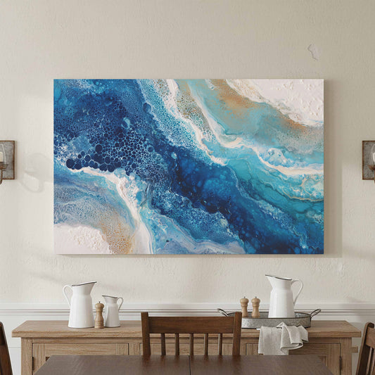 Abstract Ocean Canvas Print – canvas print shown framed in a styled room