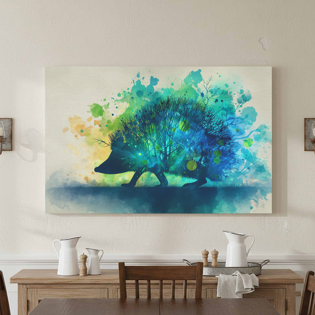 Hedgehog Watercolor Wall Art – styled room view 3