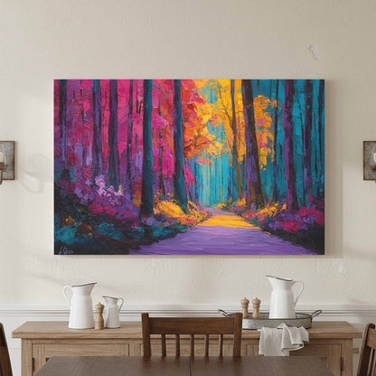 Abstract Forest Path Canvas Art – styled room view 2