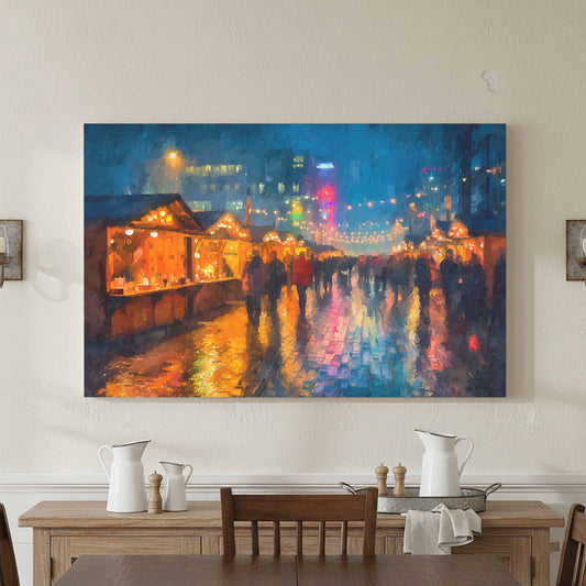 Berlin Christmas Market Canvas Art – canvas print shown framed in a styled room