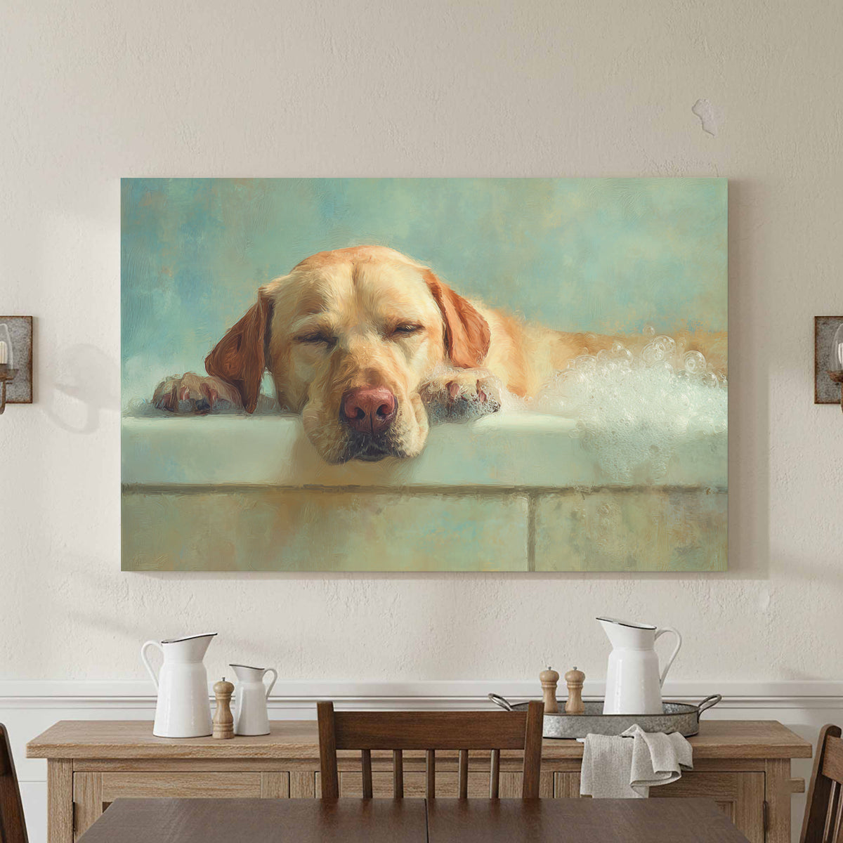 Labrador Retriever Bath Canvas Wall Art – styled room view 2