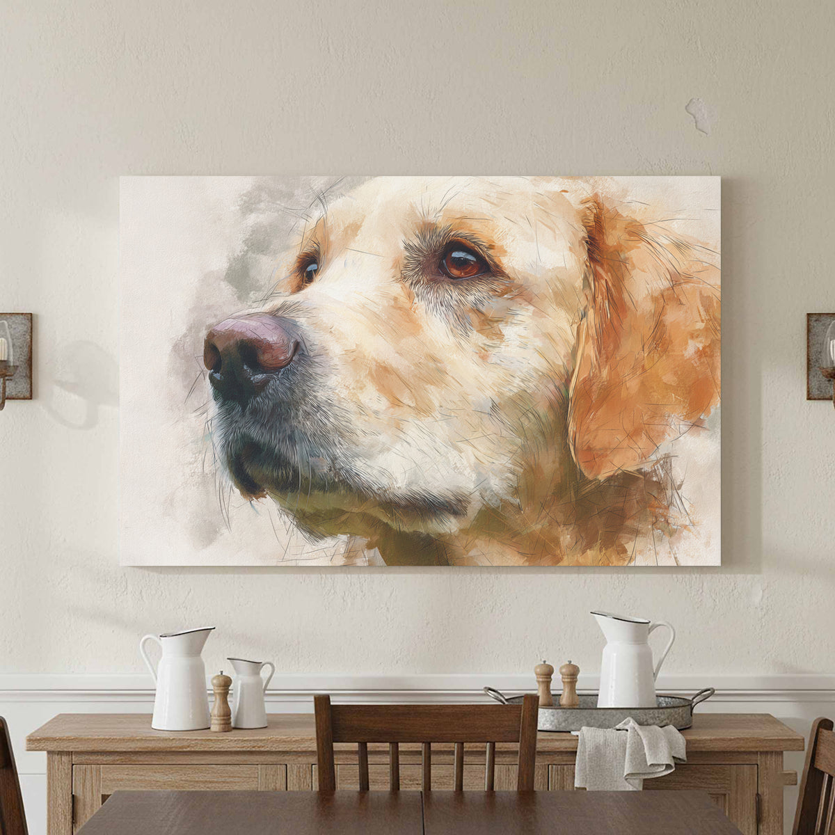 Golden Retriever Portrait Canvas Art – styled room view 2