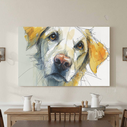 Golden Retriever Dog Art Print – canvas print shown framed in a styled room